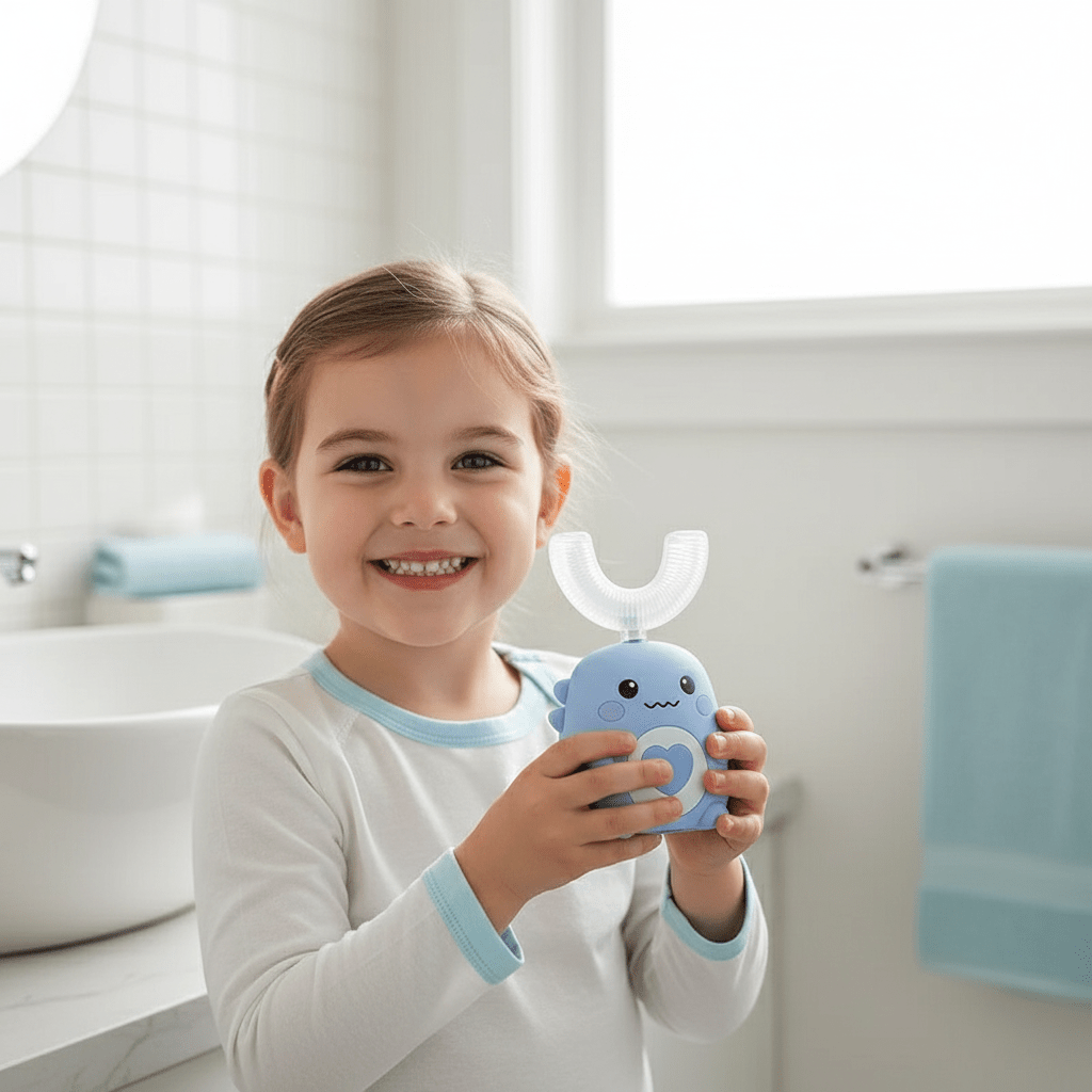 Enfant utilisant la brosse à dents ultrasonique SMILEON